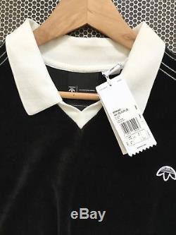 ADIDAS X ALEXANDER WANG. Black Long Sleeve Velour Logo Polo Top. Size Large