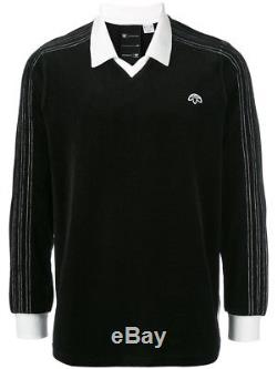 ADIDAS X ALEXANDER WANG. Black Long Sleeve Velour Logo Polo Top. Size Large