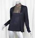 Akris Womens Black Cashmere+silk Knit Mesh Panel Long-sleeve Shirt Top Us 16/xl