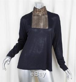 AKRIS Womens Black Cashmere+Silk Knit Mesh Panel Long-Sleeve Shirt Top US 16/XL