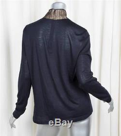 AKRIS Womens Black Cashmere+Silk Knit Mesh Panel Long-Sleeve Shirt Top US 16/XL