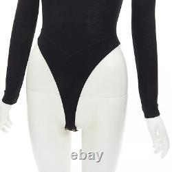 ALAIA 1990's Vintage black wool mock neck long sleeve high cut bodysuit top M