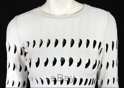 ALAIA $1,800 White & Black Perforated Detail Long Sleeve Knit Top 36