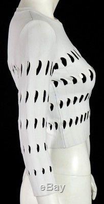 ALAIA $1,800 White & Black Perforated Detail Long Sleeve Knit Top 36