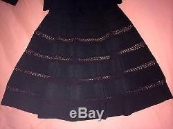 ALAIA NEW Black Lace Cut Out Long Sleeved Top Full Skater Skirt Mini Dress S