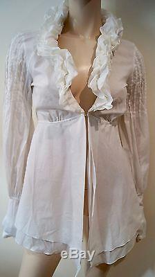 ANNE FONTAINE Winter White Cotton Ruffle Neckline Long Sleeve Blouse Top 38 UK10