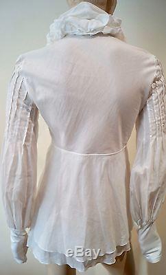 ANNE FONTAINE Winter White Cotton Ruffle Neckline Long Sleeve Blouse Top 38 UK10