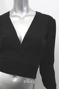 ARE YOU AM I Womens Black CIERRA Silk Long-Sleeve Wrap Blouse Top Shirt M NEW