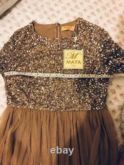 ASOS Maya petite long sleeve sequin top maxi tulle dress-Taupe blush UK 12 Eid