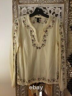 ASO Bella Swan Lucky Brand Embroidered Rose Top Tunic Medium