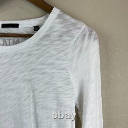 ATM Womens Long Sleeve Destroyed Top Size XS White Round Neck Cotton Shirt