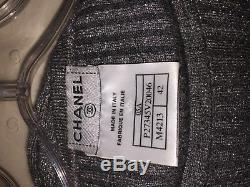AUTHENTIC Chanel Gray/Silver Cashmere Cotton Long Sleeve Top/Blouse Sz 42