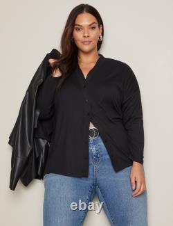 AUTOGRAPH Plus Size Womens Tops Long Sleeve Button Front Fluffy Knit Top