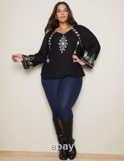 AUTOGRAPH Plus Size Womens Tops Long Sleeve Embroidered Top