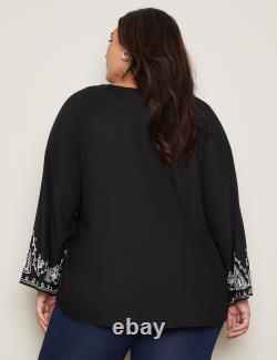 AUTOGRAPH Plus Size Womens Tops Long Sleeve Embroidered Top