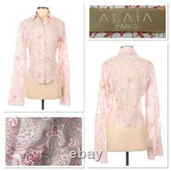 AZZEDINE ALAIA women's button front shirt top paisley printed fitted long sleeve