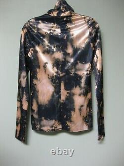 Acne Studios NEW Bleached Abstract Graphic Stretchy Satin Turtleneck Eryn Top S