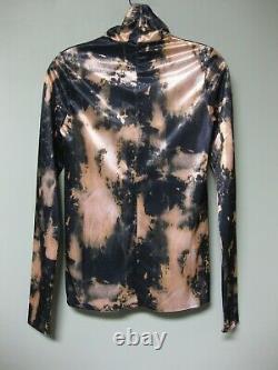 Acne Studios NEW Bleached Abstract Graphic Stretchy Satin Turtleneck Eryn Top S