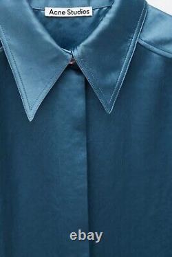 Acne Studios Shirt Blouse Size UK 8 XS EU 36 Ladies Satin Fluid Top Dusty Blue