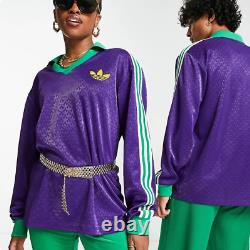 Adidas Originals'Adicolor 70S' Unisex Monogram Long Sleeve Polo Top In Purple