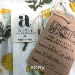 Aish Top Salina White/Yellow Floral Print Size Medium Long Sleeve Blouse NEW