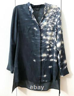 Akris Sparkling Water Print Silk Tunic Top Blouse Black Glistening Marbled 12