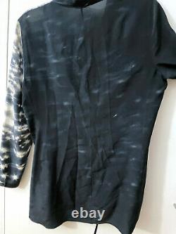 Akris Sparkling Water Print Silk Tunic Top Blouse Black Glistening Marbled 12