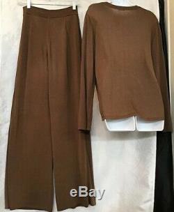 Alaia Vintage Pantsuit Brown wide leg pants knit fabric long sleeve top Size S/M