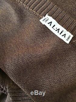 Alaia Vintage Pantsuit Brown wide leg pants knit fabric long sleeve top Size S/M