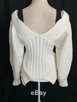 Alexander Mcqueen Womens White V Neck Thick Long Sleeve Sweater Top Small