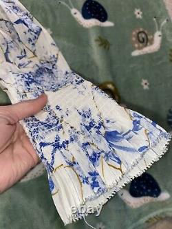 AllSaints Lara Buruberu Size 10 Top. Blue White Flowers Skeleton BNWT