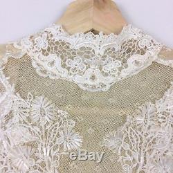 Antique Victorian Edwardian Long Sleeve Lace Beaded Top Blouse Petite