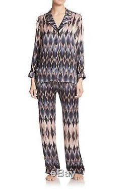 Asceno Luxury Silk PJ Set, Large, Pink Diamond, Trousers + Long Sleeve Top