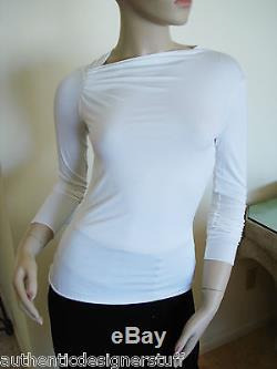 Auth ARMANI COLLECTION White Rayon, Spandex Long Sleeve Top, T-Shirt, Size 2