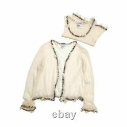 Auth CHANEL 05C White/Black Top and Cardigan Set Knit Size 34 Cashmere Used