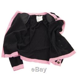 Auth CHANEL CC Long Sleeve Cardigan Tops Black Pink 100% Cashmere #38 AK33888
