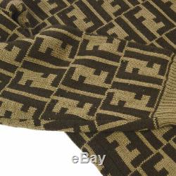 Auth FENDI Vintage Zucca Pattern Long Sleeve Knit Tops Sweaters Brown AK25631k