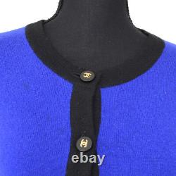 Authentic CHANEL CC Logos Button Long Sleeve Cardigan Tops Blue Black Y03048f