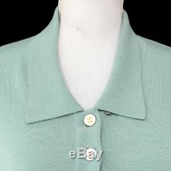 Authentic CHANEL CC Logos Button Long Sleeve Cardigan Tops Light Green YG02035c