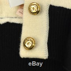 Authentic CHANEL Vintage CC Logos Long Sleeve Knit Tops Ivory Black #L Y03041j
