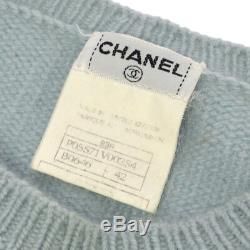 Authentic CHANEL Vintage CC Logos Long Sleeve Knit Tops Light Blue #42 YG01992h