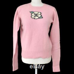Authentic CHANEL Vintage CC Logos Long Sleeve Knit Tops Pink Cashmere AK25519f