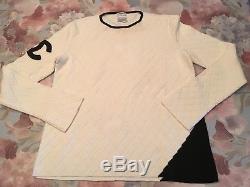 Authentic Chanel Vintage Cambon Sweater Top CC Logo White/black Long Sleeve Sz46