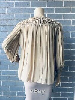 Authentic Chloé Tan Silk Long Sleeve Pleated Blouse Top $1,800+
