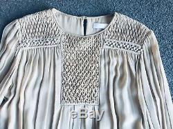 Authentic Chloé Tan Silk Long Sleeve Pleated Blouse Top $1,800+