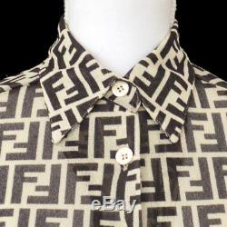 Authentic FENDI Vintage Zucca Pattern Long Sleeve Shirt Tops Brown Italy AK28705