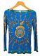 Authentic Hermes Long Sleeve Boat Neck Tops #38 Rayon Blue Gold Rank Ab