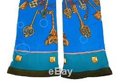 Authentic HERMES Long Sleeve Boat Neck Tops #38 Rayon Blue Gold Rank AB