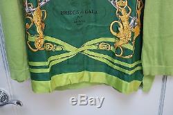 Authentic Hermes Silk Scarf Shirt Top Long Sleeve Brides De Gala Green L Vintage