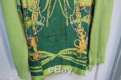 Authentic Hermes Silk Scarf Shirt Tops Long Sleeve Brides De Gala Green L Italy